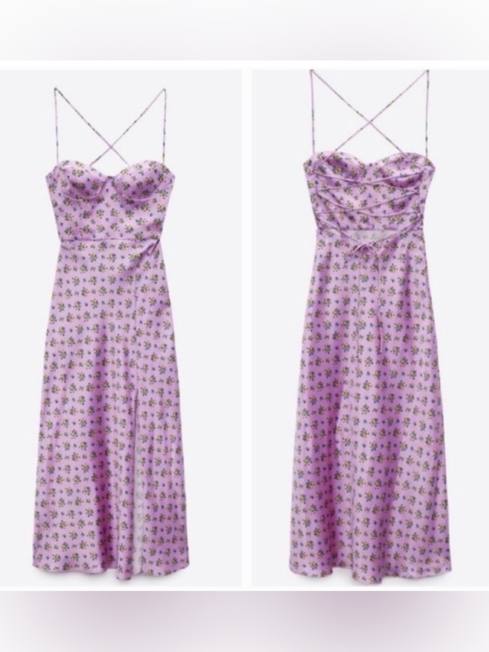 Zara Pink Beautiful Floral Maxi Satin Slip Dress with Spaghetti Straps